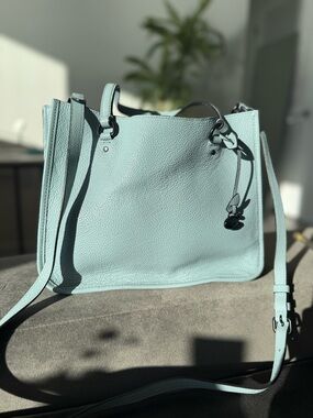 Coach Light Blue Pebbled Leather Shoulder Tote